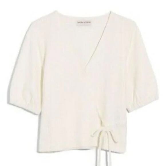 Women's Texture & Thread Madewell Lightweight Puff-Sleeve Wrap Top Cotton Ivory - Picture 1 of 7